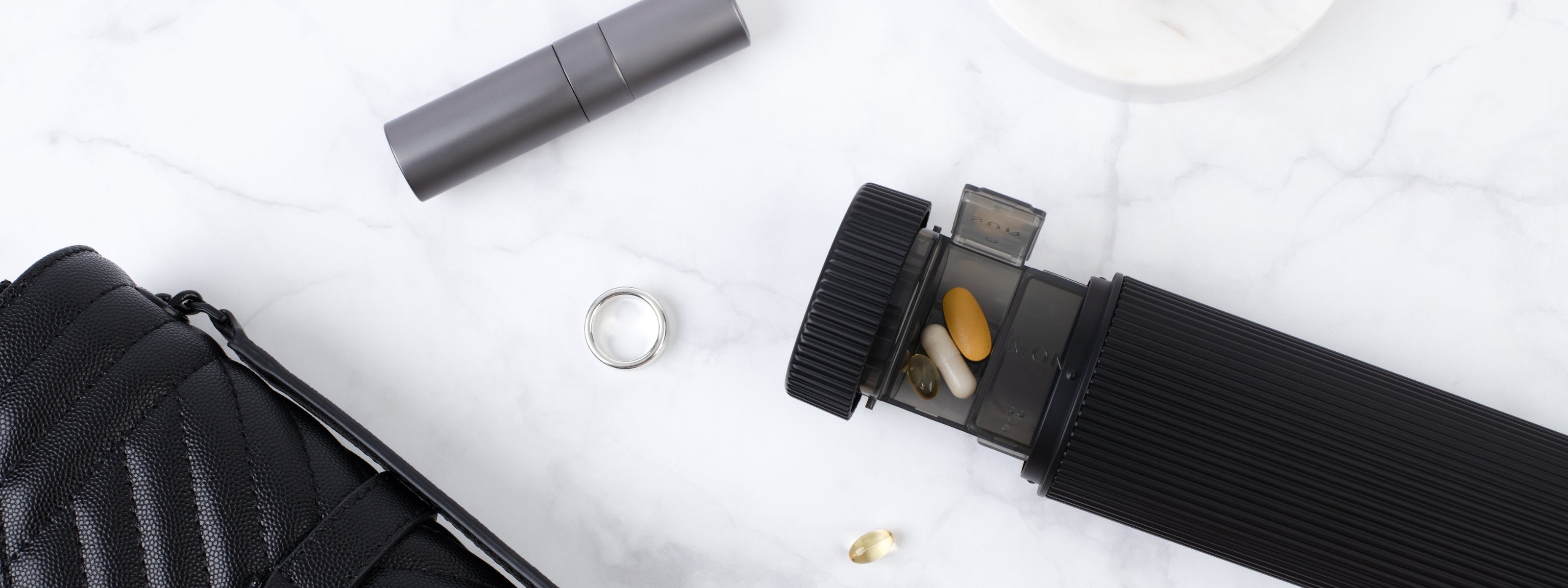 Stylish Pill Box - Matte Black 7 day organiser